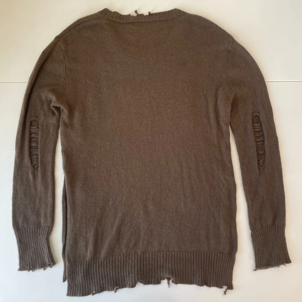 Enza Costa Cashmere Wool distressed women’s sweater small brown loose knit torn - Picture 6 of 10